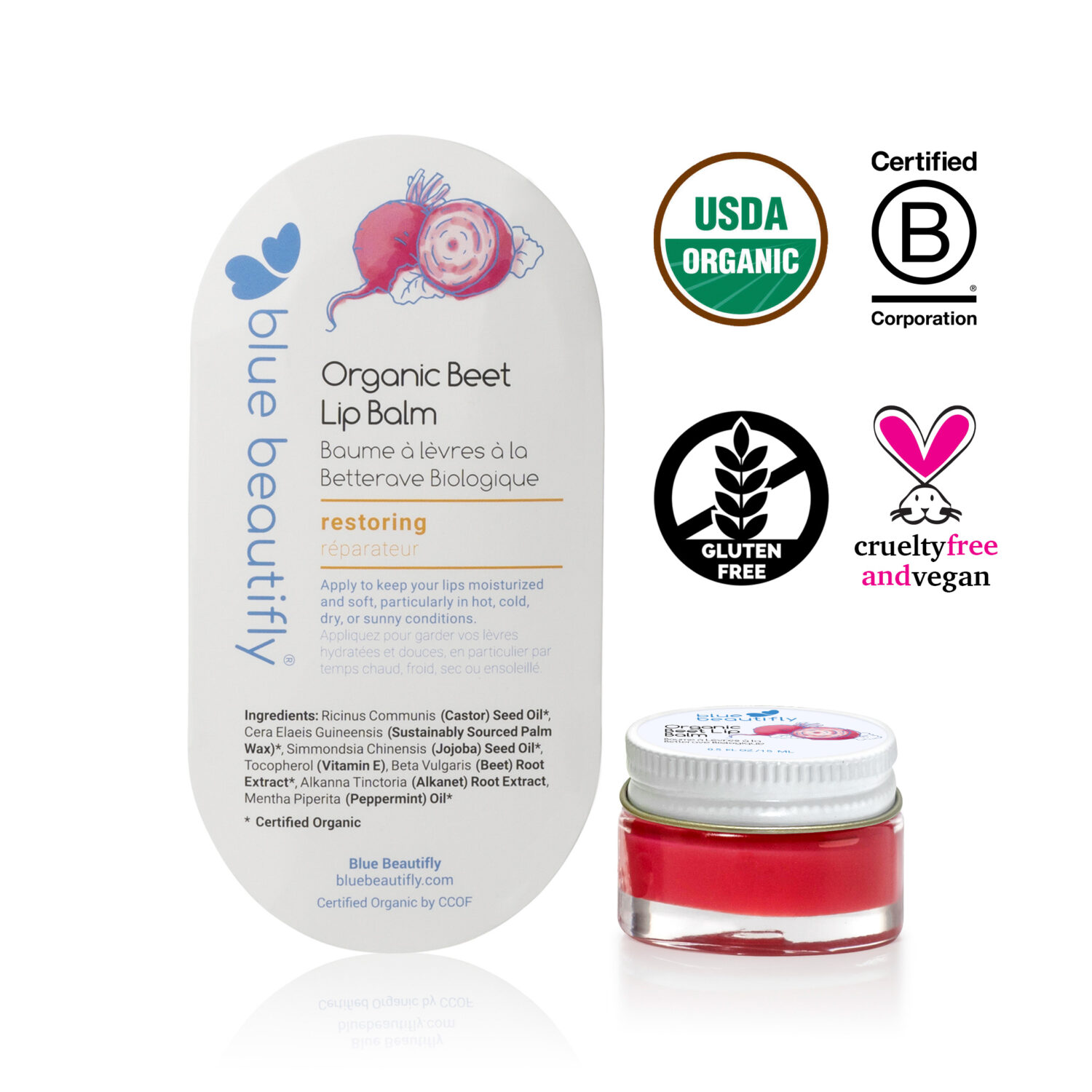 Blue Beautifly Organic Beet Lip Balm - Pack of 2